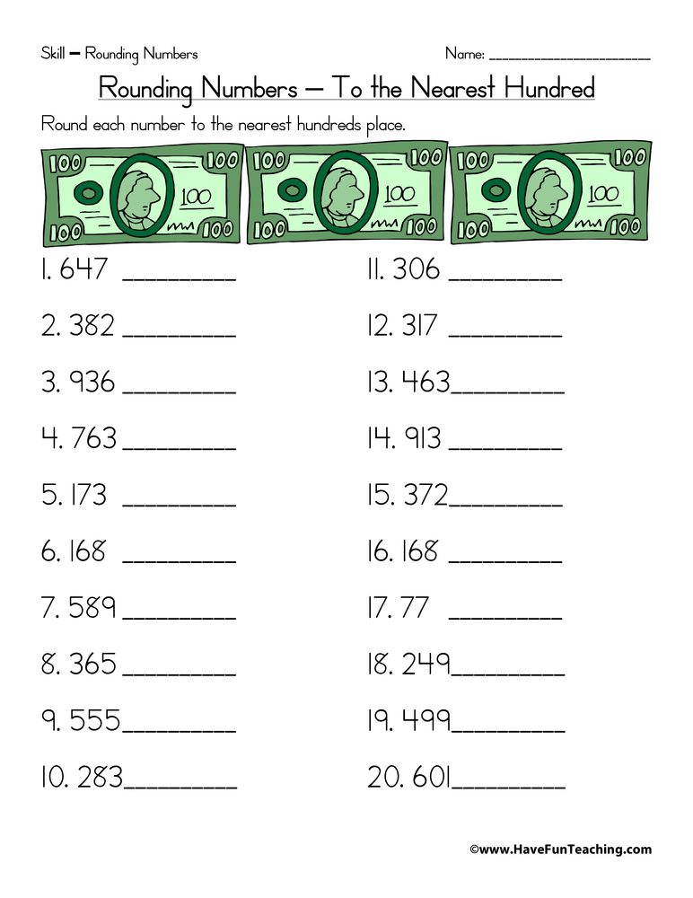 Rounding To The Nearest Hundred Worksheet Have Fun Teaching
