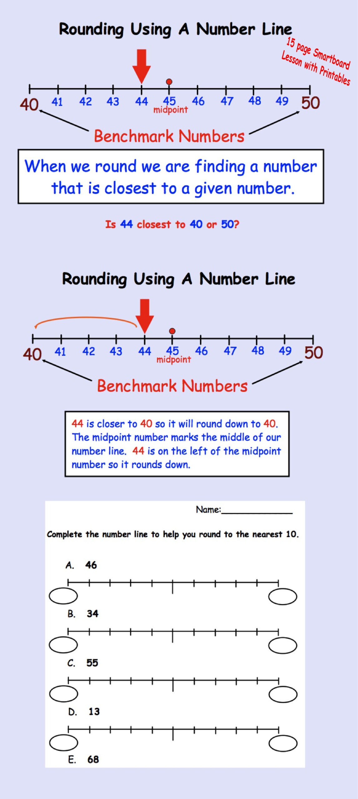 Rounding Using A Number Line Interactive Smartboard Lesson For Gr 3 4 