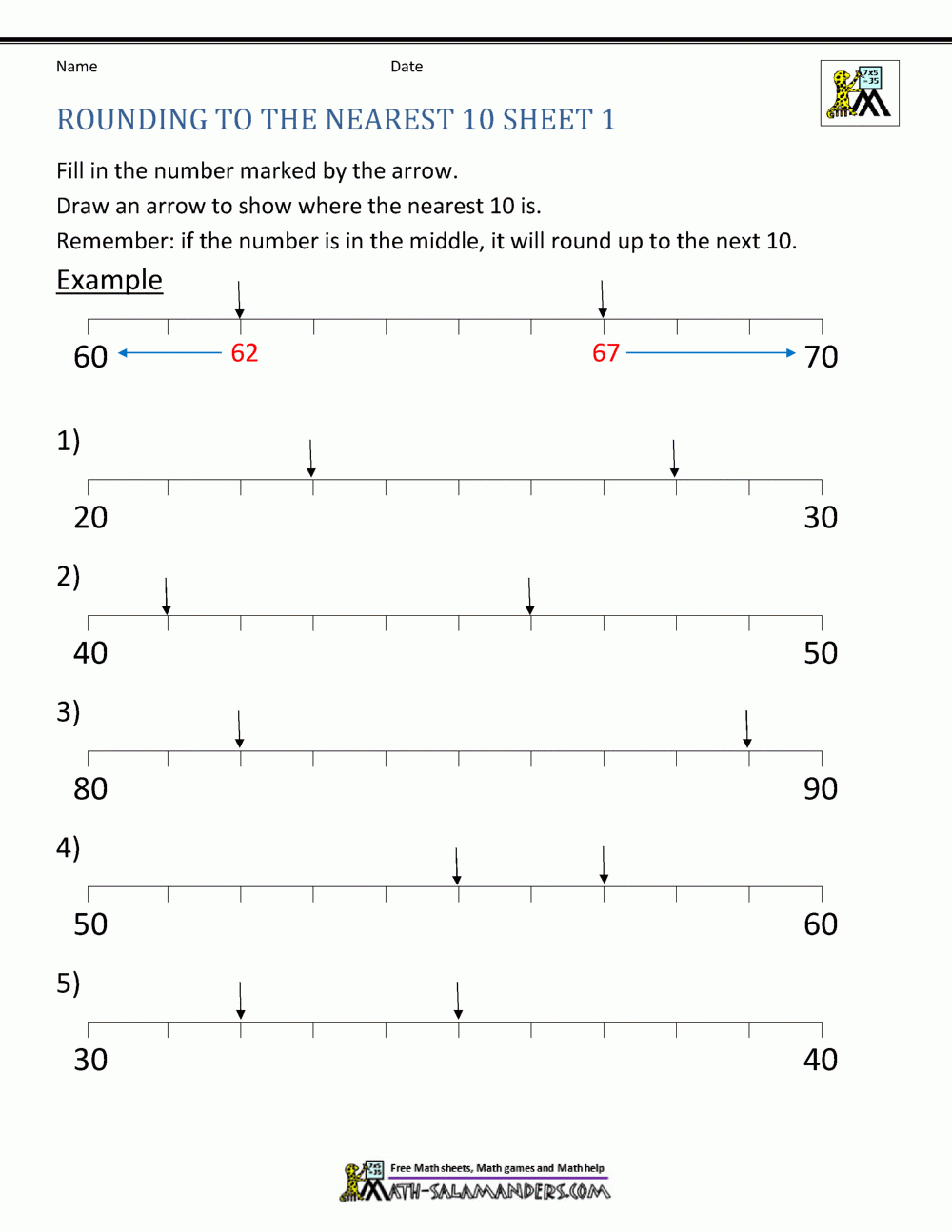 Rounding Worksheets To The Nearest 10