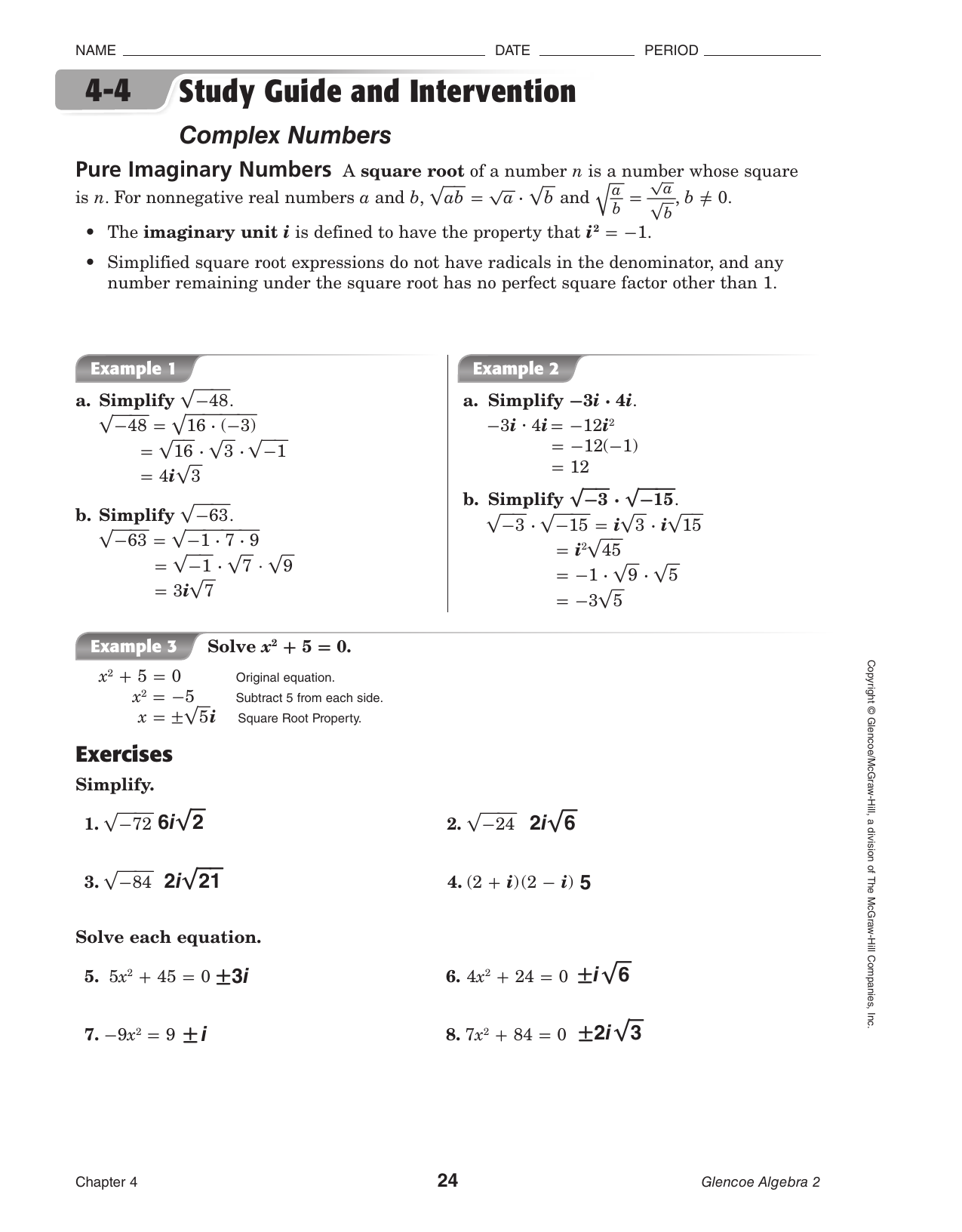 Simplifying Complex Numbers Worksheet Simplifying Complex Numbers Worksheet