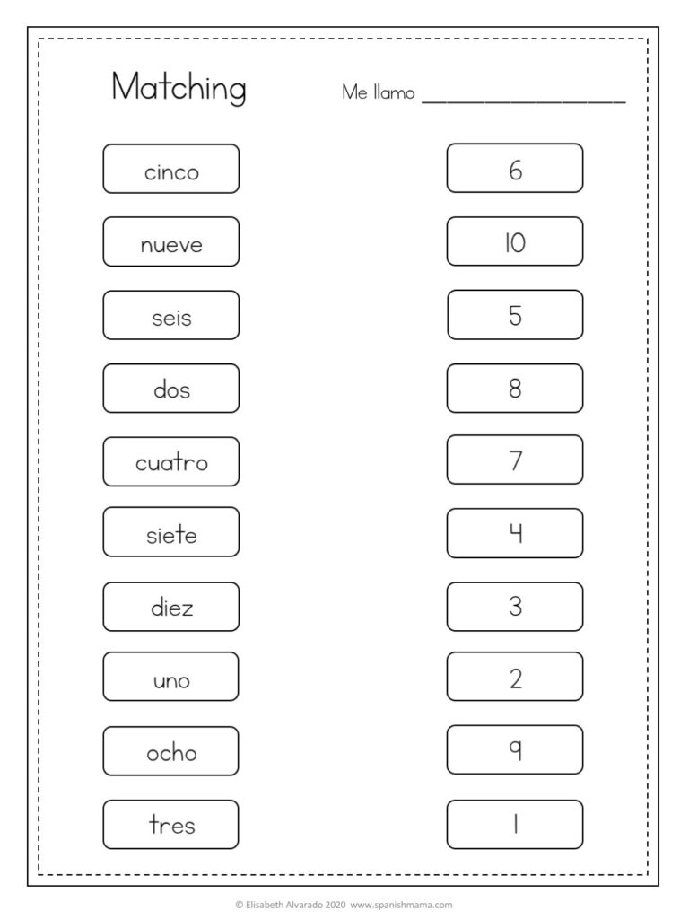 Spanish Numbers Worksheet 1 100