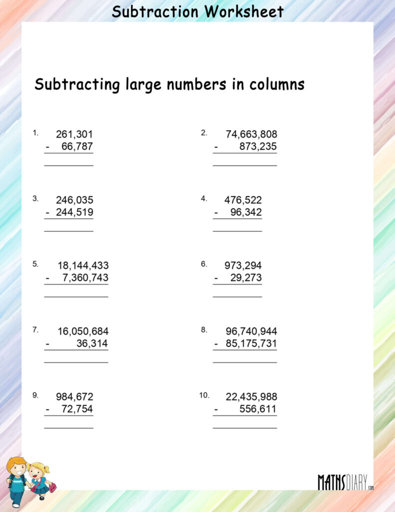 Subtracting Large Numbers Math Worksheets MathsDiary