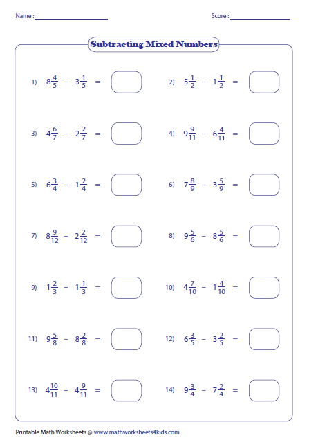 Subtracting Mixed Numbers Same Denominators Addition Of Fractions