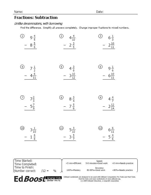 Subtracting Mixed Numbers With Regrouping Worksheet Martin Lindelof