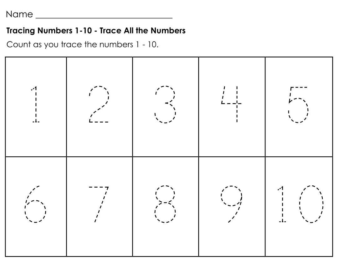 Trace Numbers 1 10 Free Printable