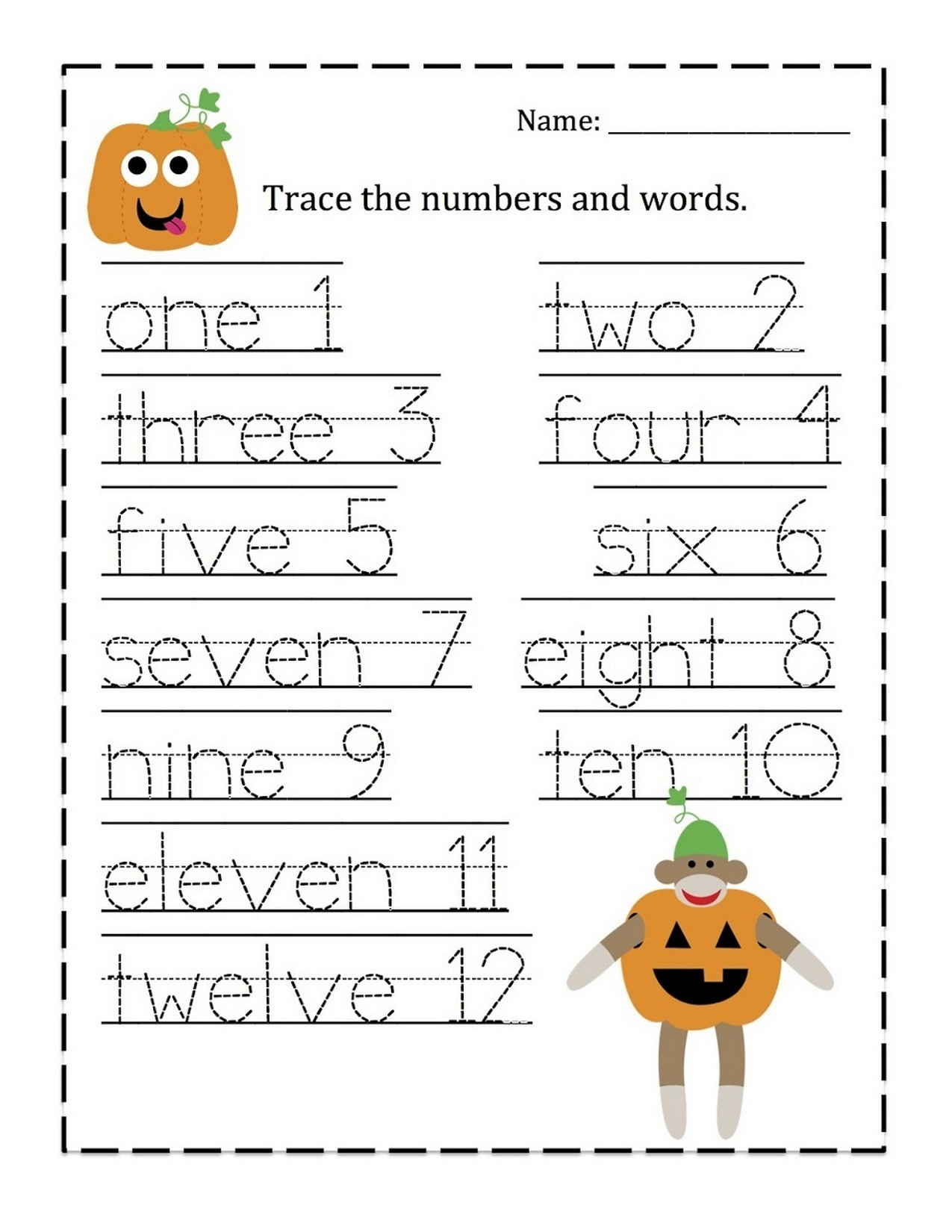 Tracing Numbers 1 10 Worksheet Words Learning Printable