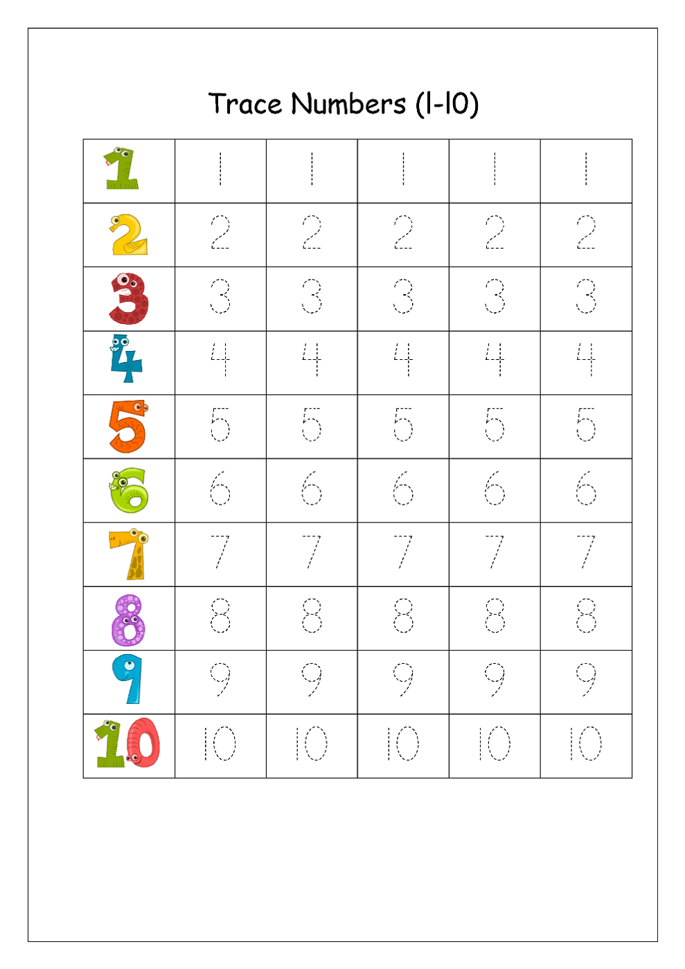 Tracing Numbers 1 To 100 Worksheet
