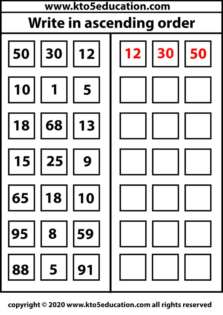 Write In Ascending Order Worksheet Free Download