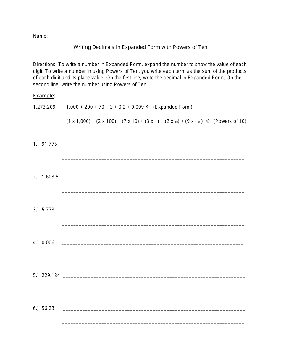 Writing Decimals In Expanded Form Worksheet Writing Decimals In Expanded Form Worksheet