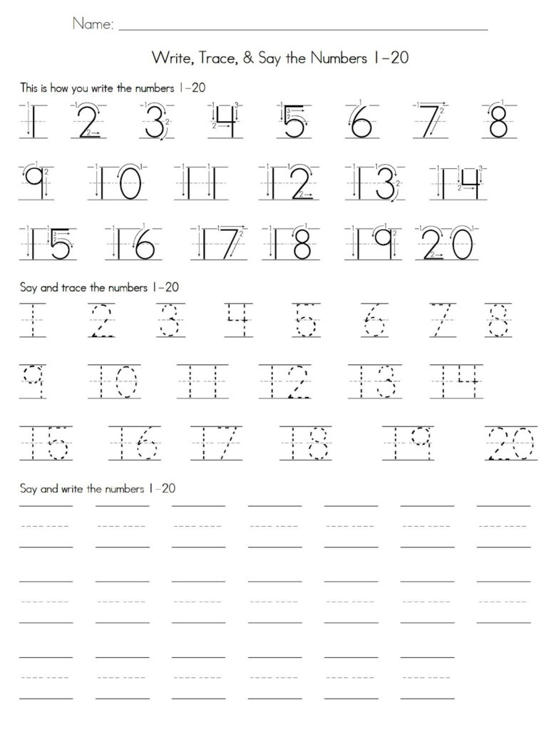 1 To 20 Numbers Worksheets