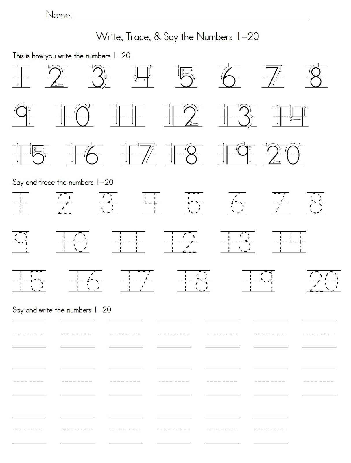 1 To 20 Numbers Worksheets