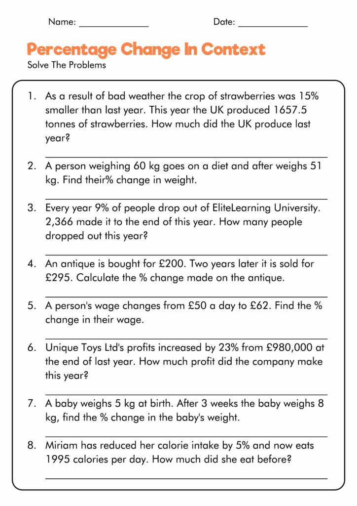 10 Best Images Of Percent Change Worksheet Math Percent Problems 