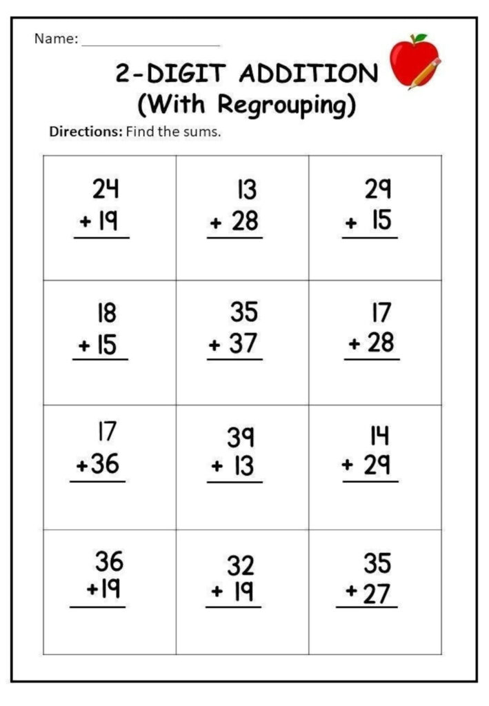 10 Printable Two Digit Addition Worksheets With Regrouping Etsy