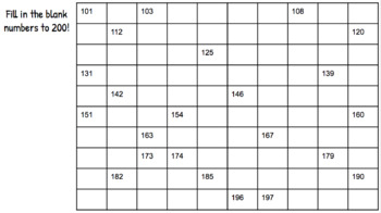 100 200 Chart Fill In The Blanks By Bee Kind Crew TpT