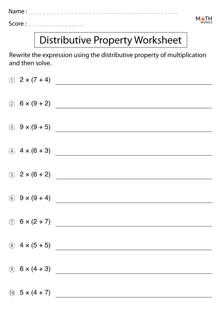 15 Best Images Of Distributive Property Worksheets Grade 7 Easy 6th 
