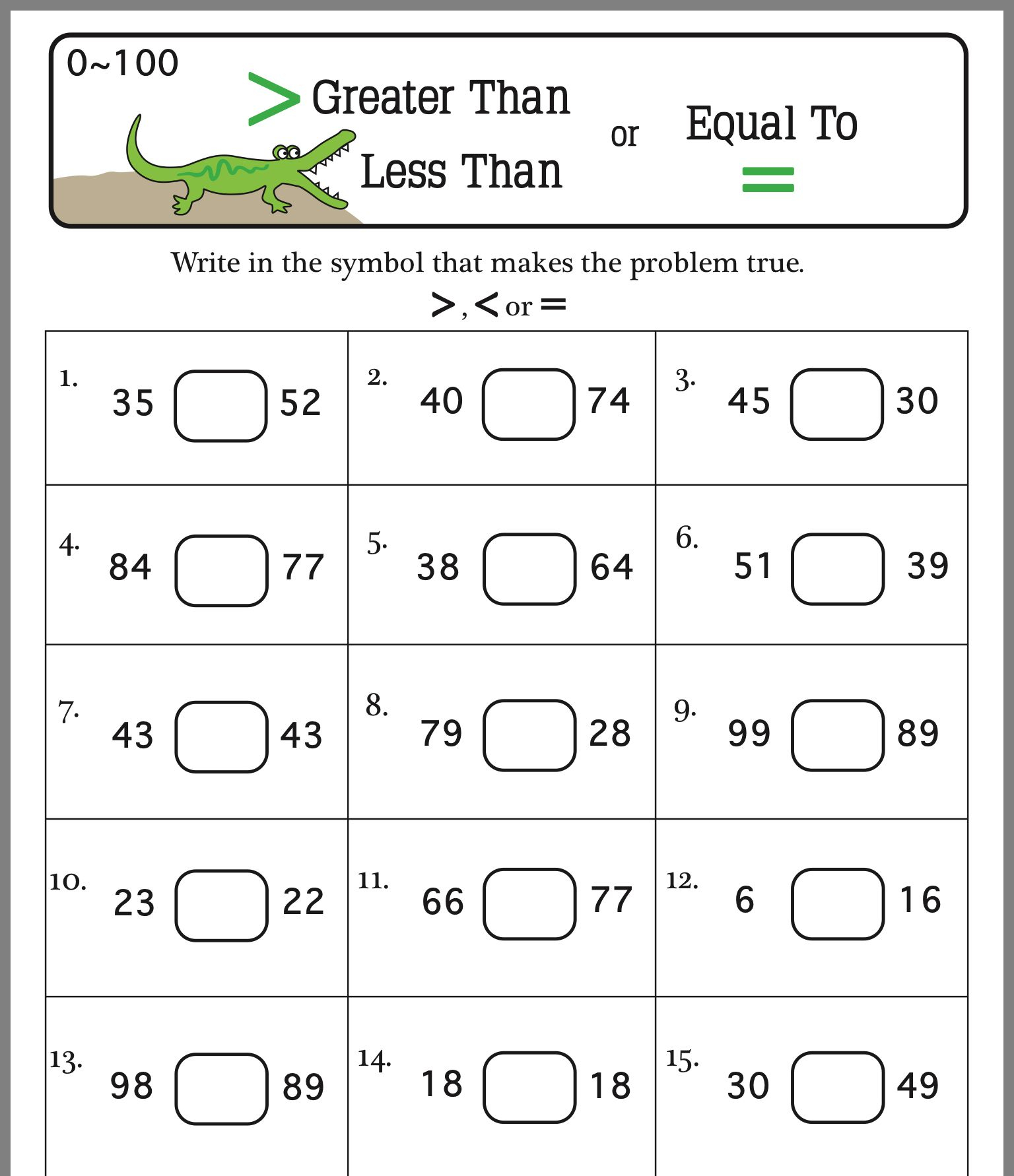 1st Grade Comparing Numbers Worksheets