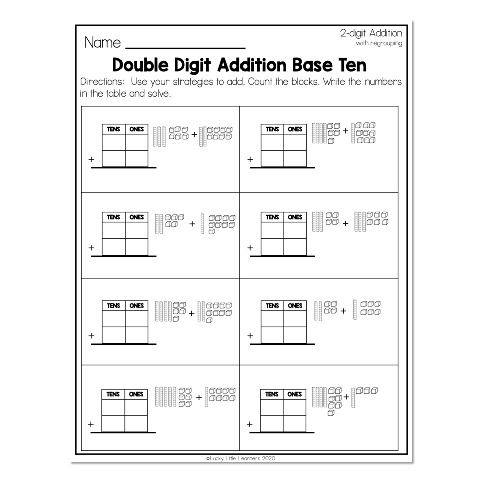 2nd Grade Math Worksheets 2 Digit Addition With Regrouping Double 