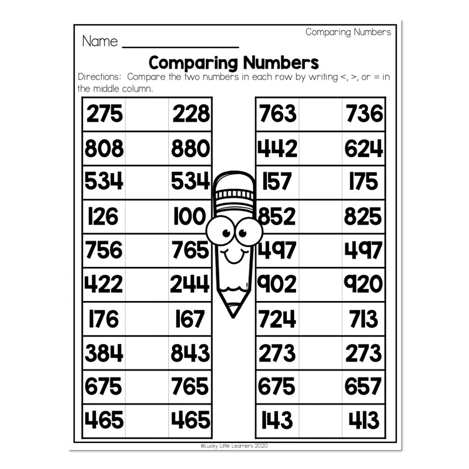 2nd Grade Math Worksheets Place Value Comparing Numbers 