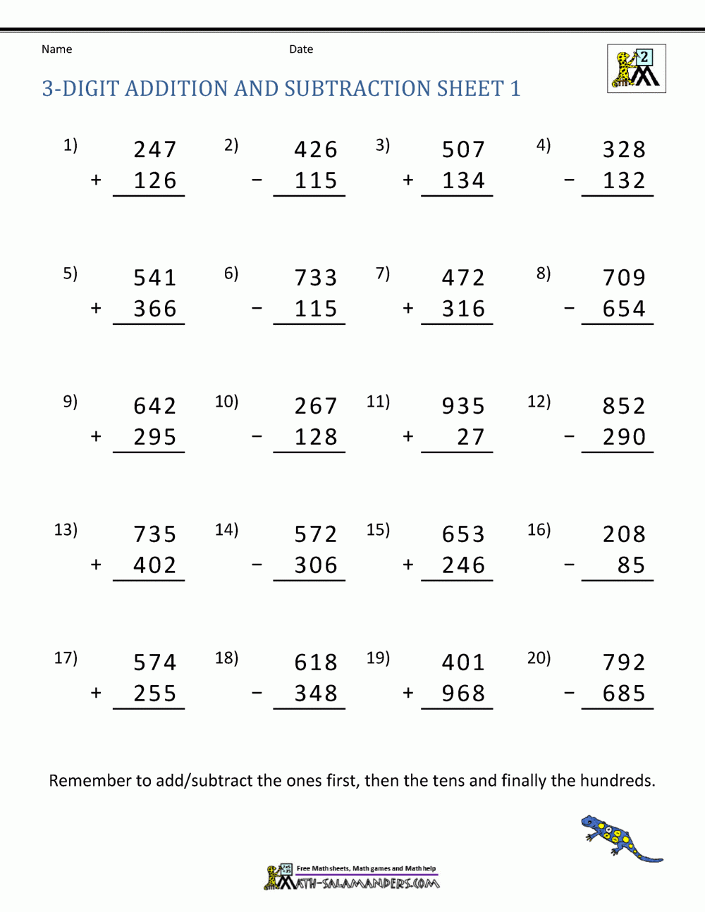 3 Digit Addition And Subtraction Worksheets 3 Digit Addition And Subtraction Worksheets