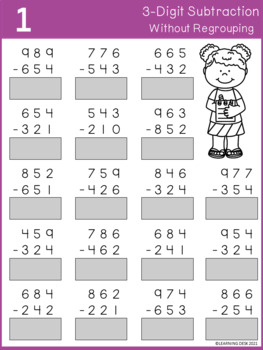 3 Digit Subtraction Without Regrouping Worksheets By Learning Desk