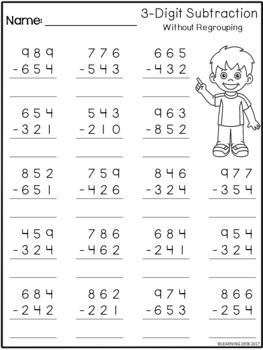 3 Digit Subtraction Without Regrouping Worksheets By Learning Desk
