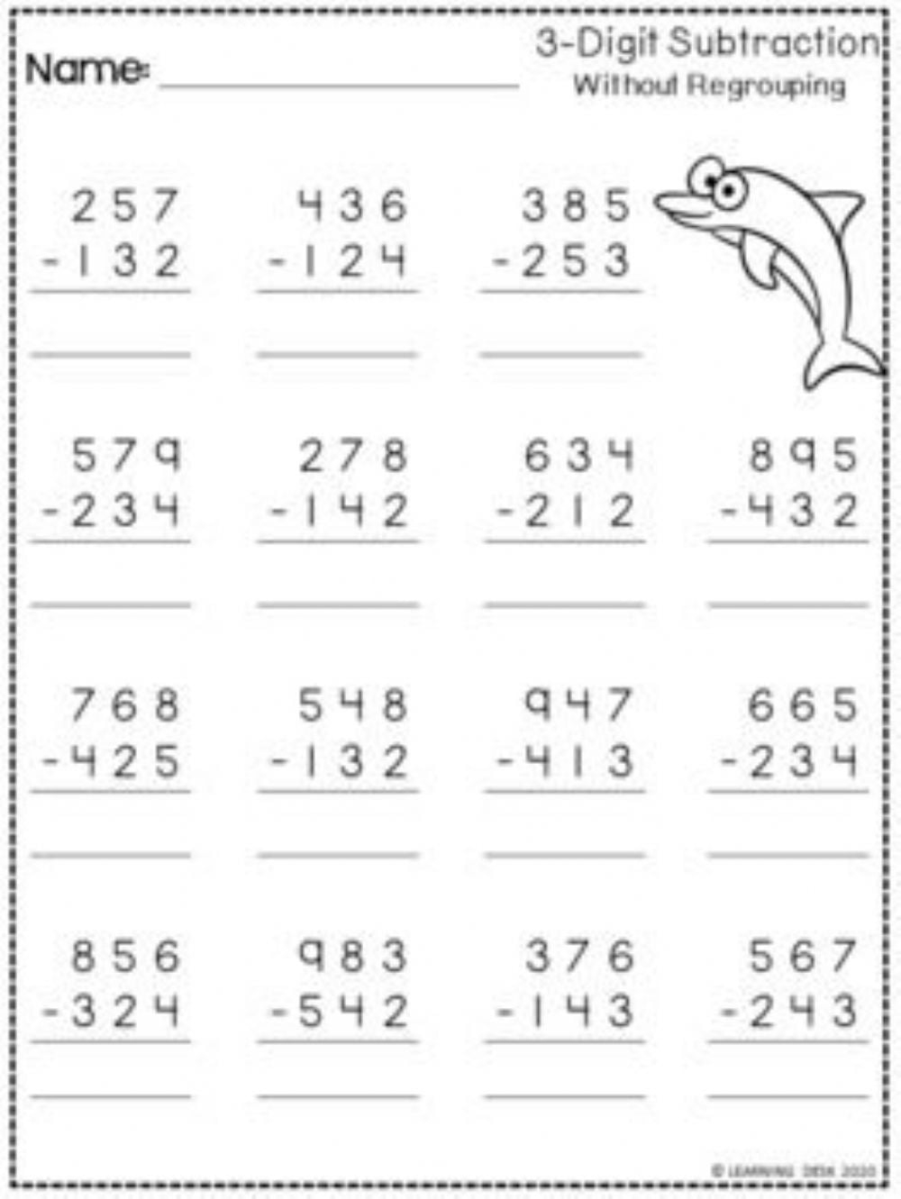 3 Digit Subtraction Without Regrouping Worksheets WorksheetsCity