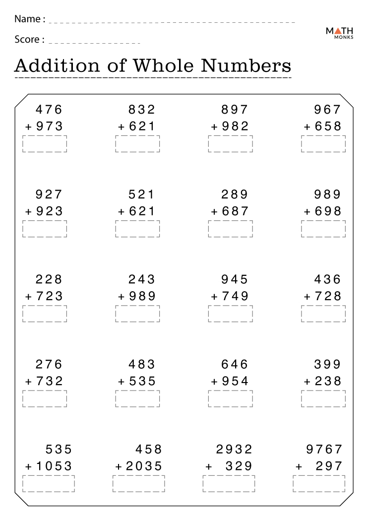 4th Grade Addition Worksheets With Answer Key