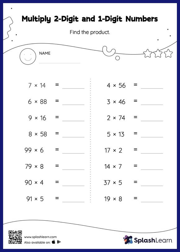 4th Grade Math Multiply 2 Digit By 1 Digit Numbers Worksheets Free 