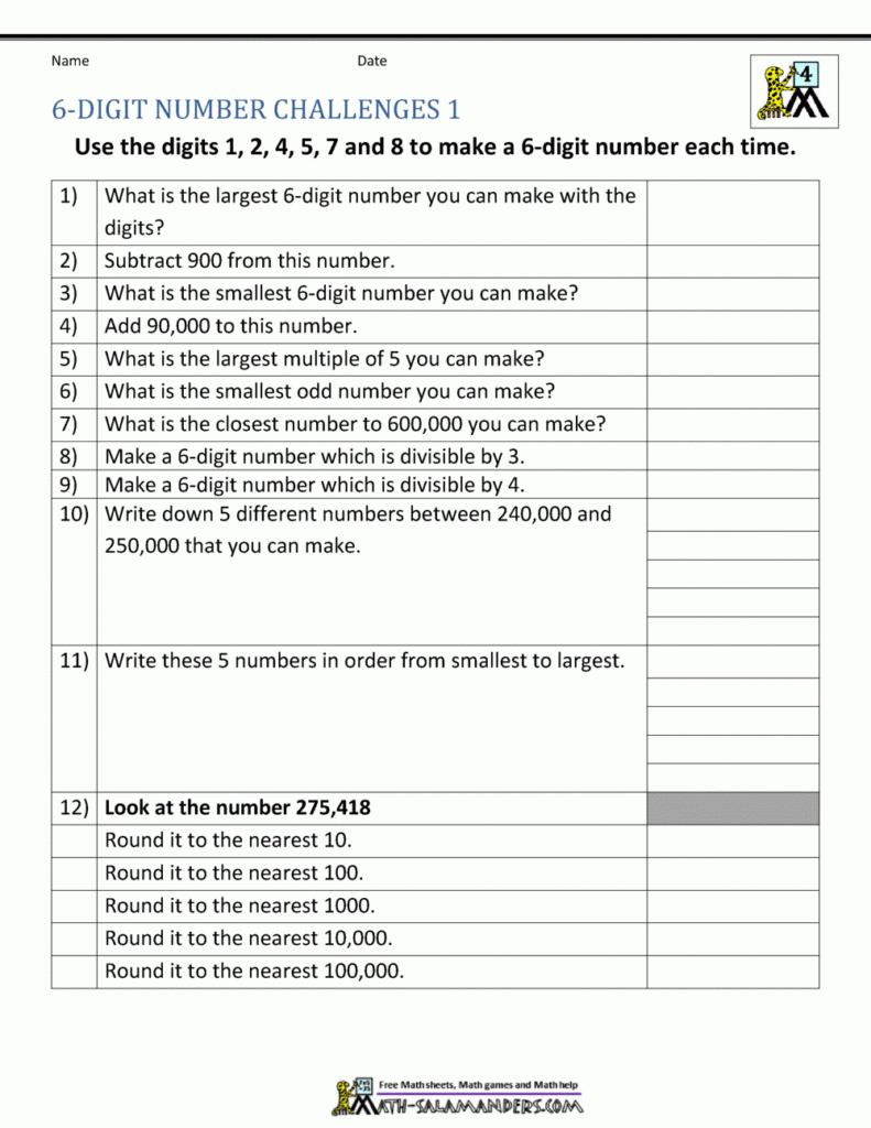 4th Grade Place Value Worksheets