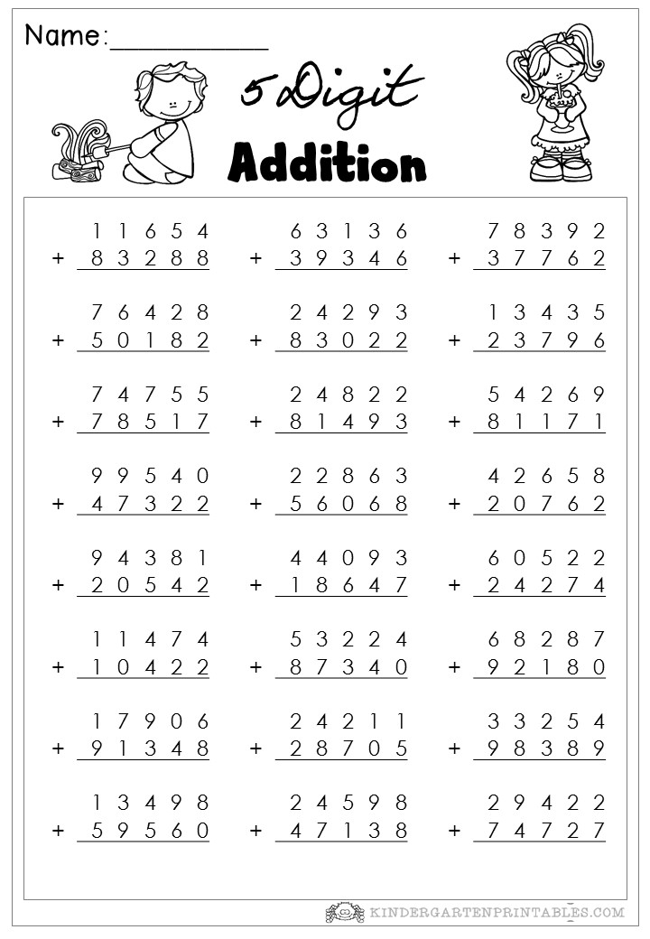 5 Digit Addition Worksheets