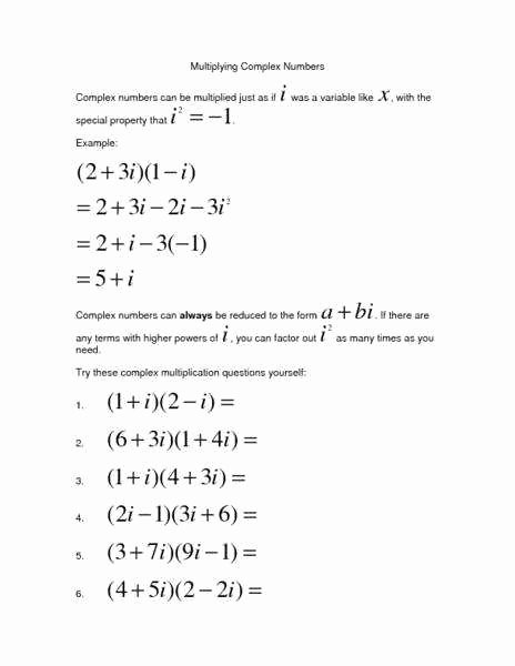 50 Complex Numbers Worksheet Answers