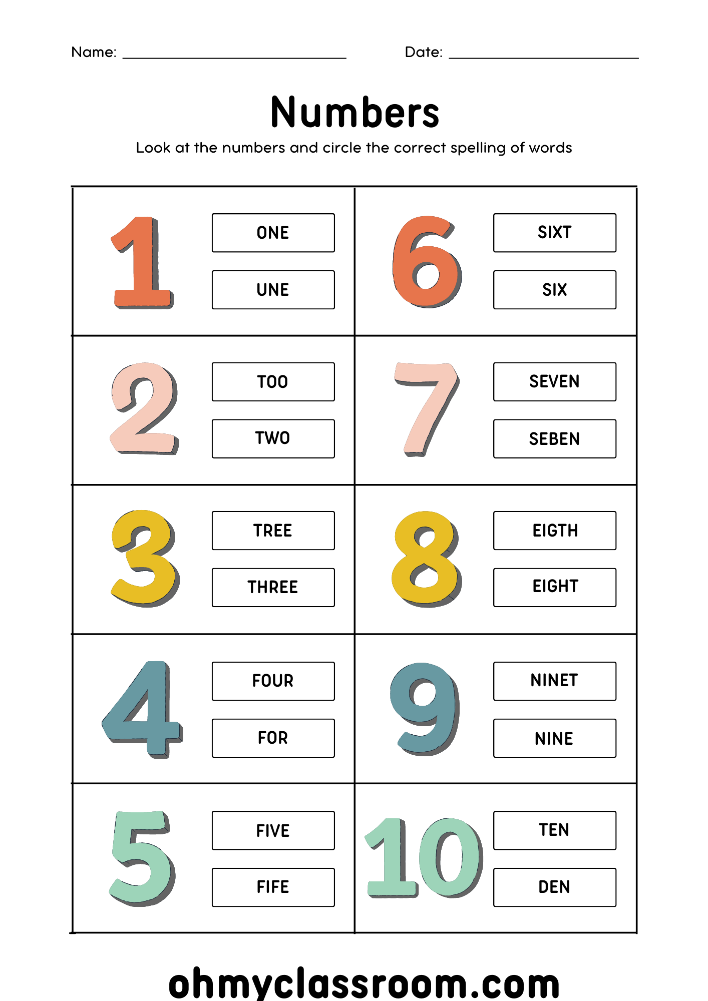 50 Free Printable Number Worksheets 1 10 OhMyClassroom