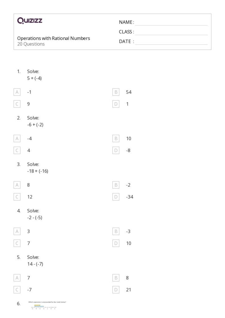 50 Operations With Rational Numbers Worksheets For 6th Grade On 