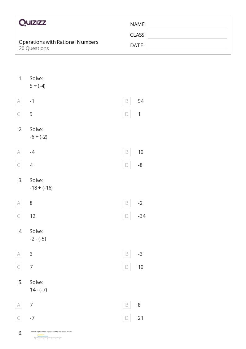 50 Operations With Rational Numbers Worksheets For 6th Grade On 