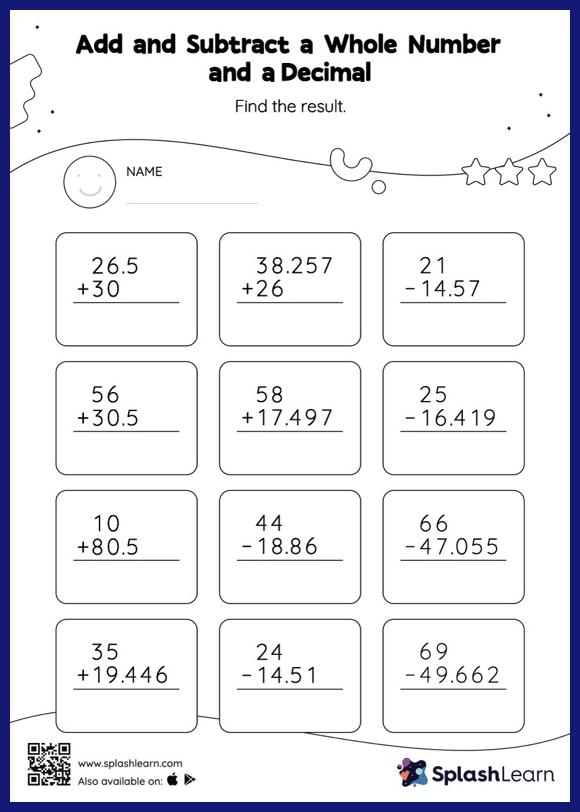 Add And Subtract A Whole Number And A Decimal Vertical