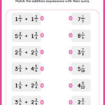 Add Mixed Numbers And Match The Sum Printable Math Worksheet