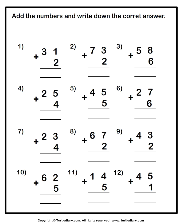 Adding 2 Digit And 1 Digit Numbers Worksheet