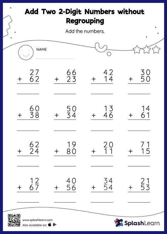 Adding 2 Digit Numbers Without Regrouping Worksheets