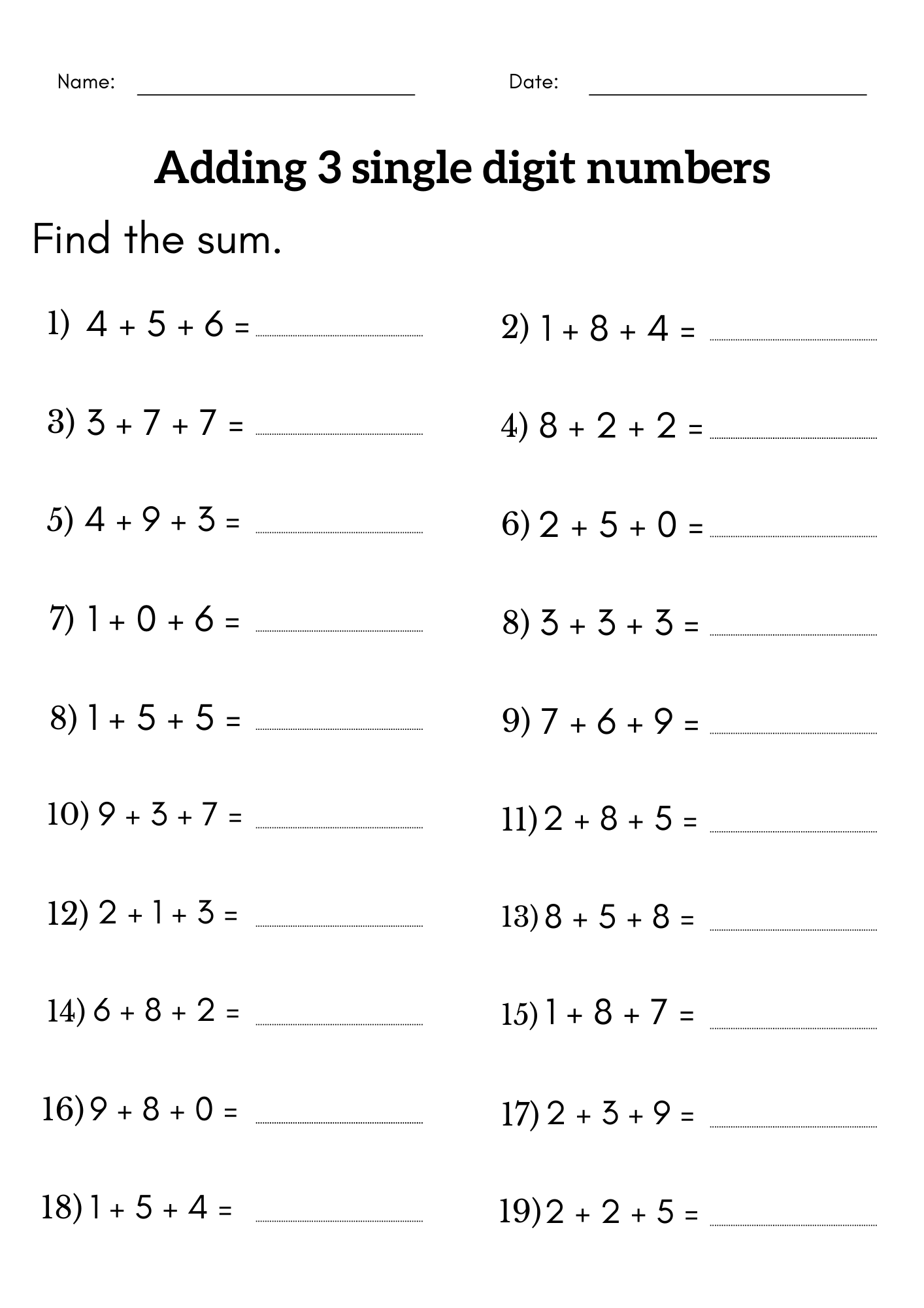 Adding 3 Single Digit Numbers Worksheet 3rd Grade 3 Digit Addition Adding 3 Single Digit Numbers Worksheet 3rd Grade 3 Digit Addition