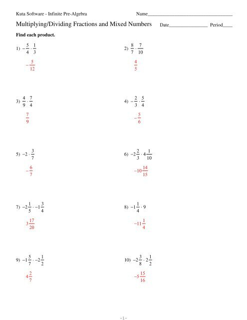 Adding And Subtracting Fractions And Mixed Numbers Worksheet Kuta 