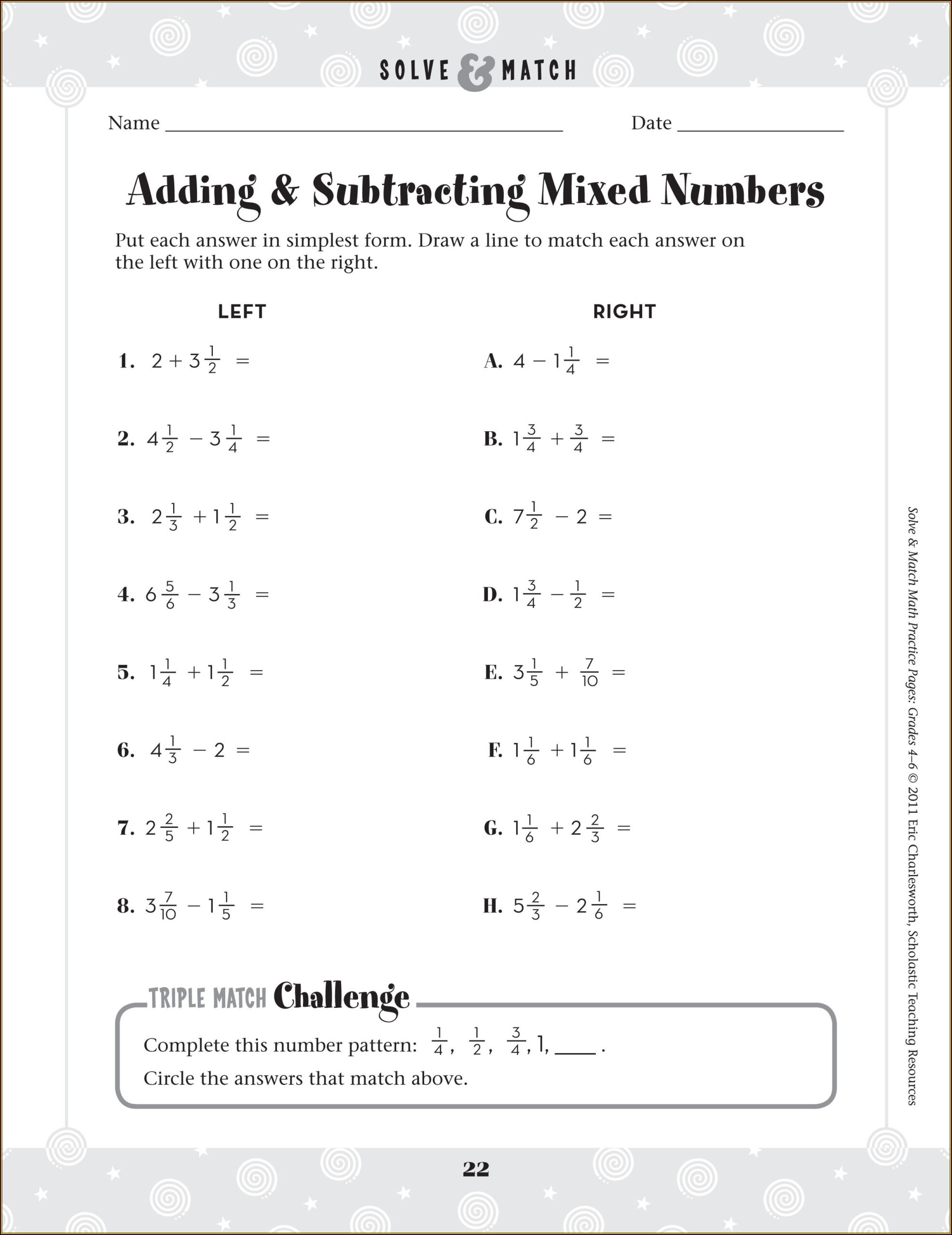 Adding And Subtracting Mixed Numbers With Regrouping Worksheet