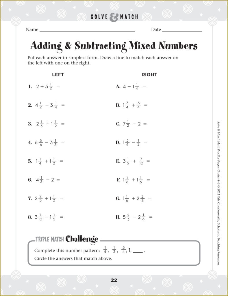 Adding And Subtracting Mixed Numbers With Regrouping Worksheet 