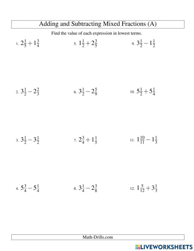 Adding And Subtracting Mixed Numbers With Unlike Denominators 