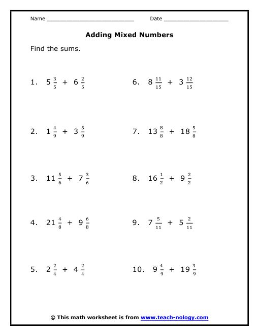 Adding And Subtracting Mixed Numbers Worksheets