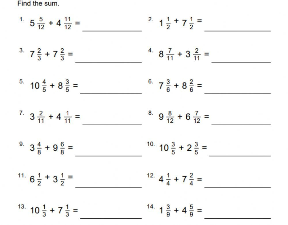 Adding Mixed Numbers Like Denominators Worksheet Artofit
