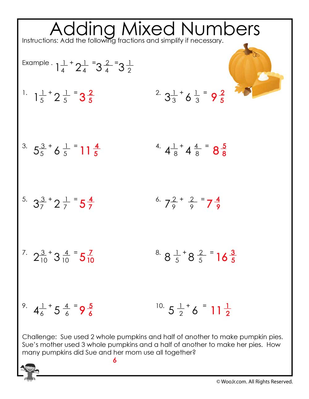 Adding Mixed Numbers Worksheet ANSWERS Woo Jr Kids Activities 