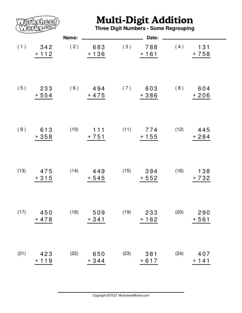 Adding Multi Digit Numbers Worksheets