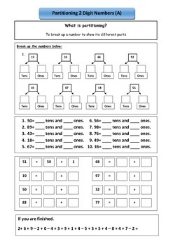 Adding Pairs Of 2 Digit Numbers By Partitioning Worksheets Partition Images