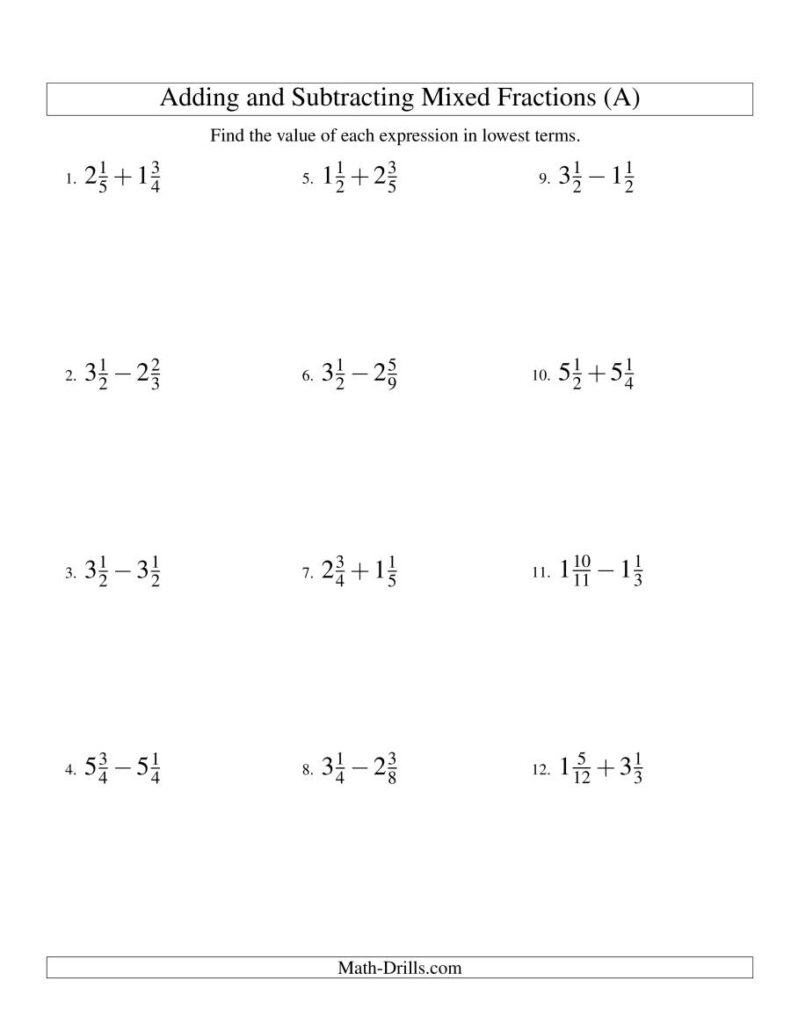 Adding Positive And Negative Fractions Worksheets