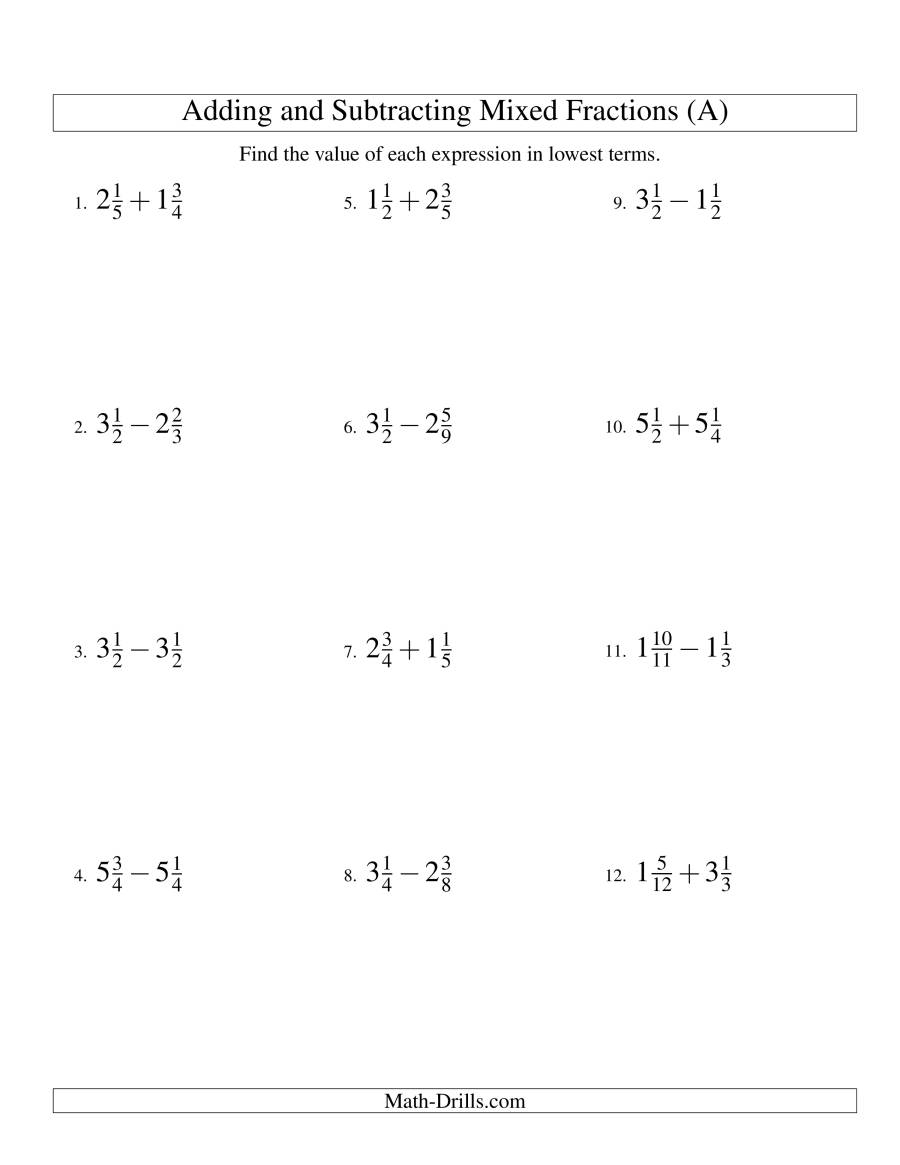 Adding Positive And Negative Fractions Worksheets